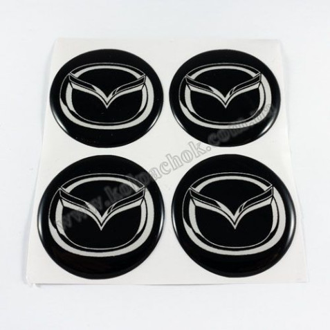 Наклейки для ковпачків на диски Mazda чорні/білий лого (55мм)