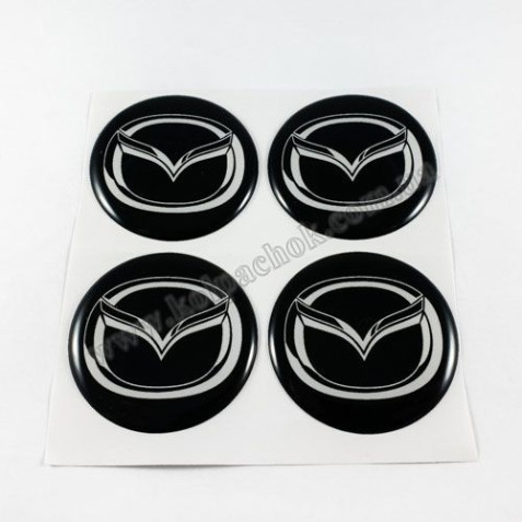 Наклейки для ковпачків на диски Mazda чорні/білий лого (45мм)