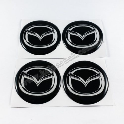 Наклейки для ковпачків на диски Mazda чорні/білий лого (50мм)