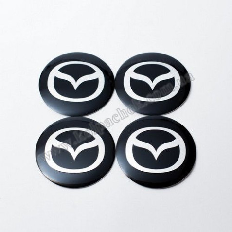 Наклейки для ковпачків на диски Mazda чорні/хром лого (54мм)