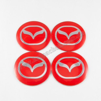 Наклейки для ковпачків на диски Mazda червоні/хром лого (56мм)