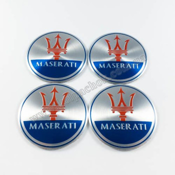 Наклейки для колпачков на диски Maserati хром/синий лого (56мм)
