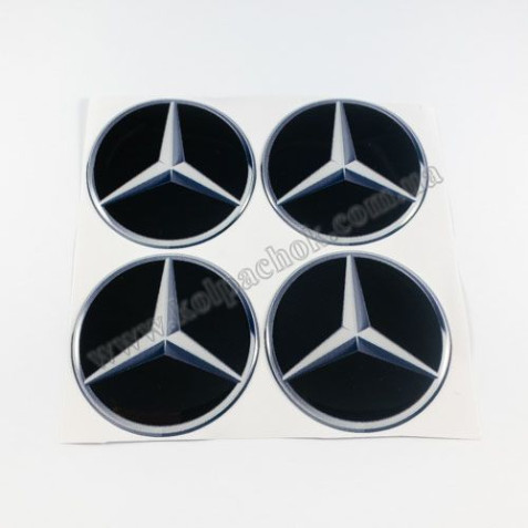 Наклейки для ковпачків на диски Mercedes-Benz чорні/білий лого (55мм)