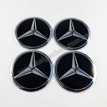 Наклейки для колпачков на диски Mercedes-Benz черные/хром лого (70мм) Наклейки для колпачков на диски Mercedes-Benz черные/хром лого (70мм)