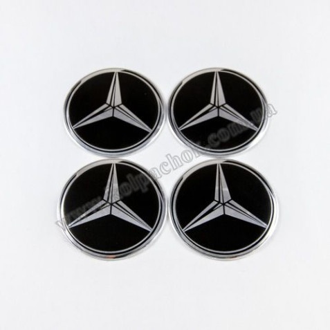 Наклейки для ковпачків на диски Mercedes-Benz чорні/хром лого (56мм)