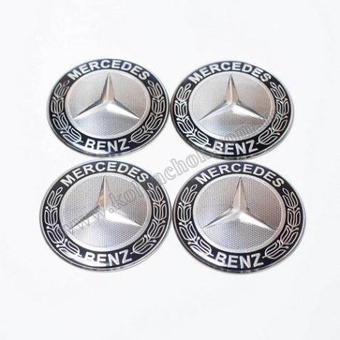 Наклейки для ковпачків на диски Mercedes-Benz хром/чорний кант (65мм)