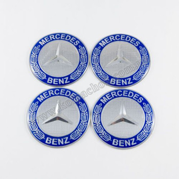 Наклейки для ковпачків на диски Mercedes-Benz хром/синій кант (60мм)