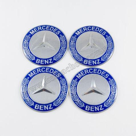 Наклейки для ковпачків на диски Mercedes-Benz хром/синій кант (60мм)