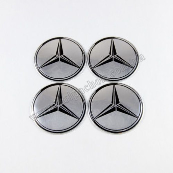 Наклейки для колпачков на диски Mercedes-Benz хром/черный лого (56мм)