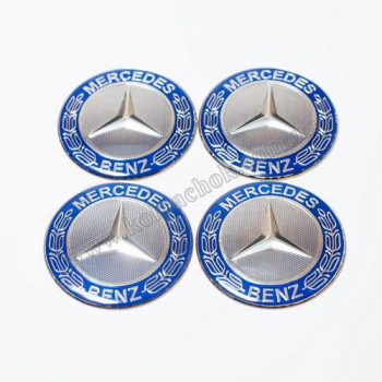 Наклейки для ковпачків на диски Mercedes-Benz хром/синій кант (65мм) Наклейки для ковпачків на диски Mercedes-Benz хром/синій кант (65мм)