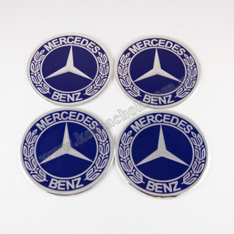 Наклейки для ковпачків на диски Mercedes-Benz сині/хром лого (90мм)