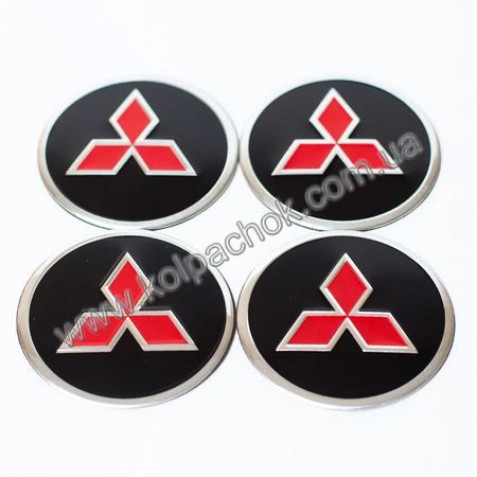 Наклейки для ковпачків на диски Mitsubishi червоний лого (60мм)