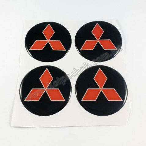 Наклейки для ковпачків на диски Mitsubishi чорні/червоний лого (55мм)