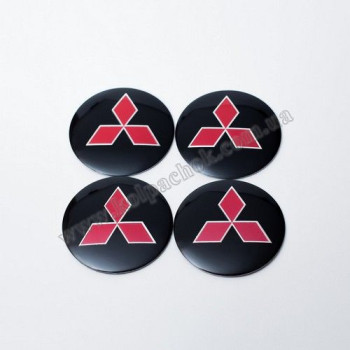 Наклейки для колпачков на диски Mitsubishi черные/красный лого (56мм) Наклейки для колпачков на диски Mitsubishi черные/красный лого (56мм)