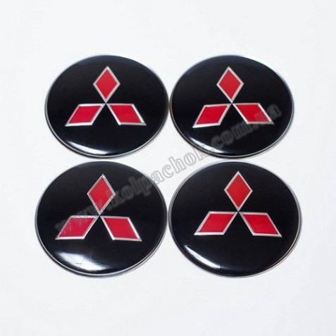 Наклейки для ковпачків на диски Mitsubishi чорні/червоний лого (65мм)