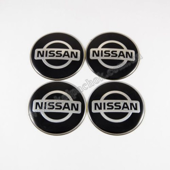 Наклейки для колпачков на диски Nissan черные/хром лого (65мм)