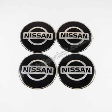 Наклейки для ковпачків на диски Nissan чорні/хром лого (65мм)