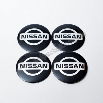 Наклейки для ковпачків на диски Nissan чорні/хром лого (54мм)