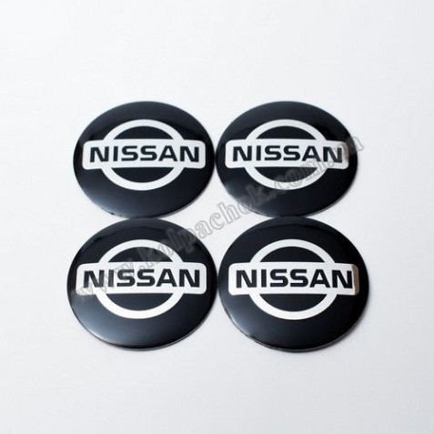 Наклейки для ковпачків на диски Nissan чорні/хром лого (56мм)