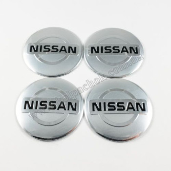 Наклейки для колпачков на диски Nissan серебро/черный лого (56мм)