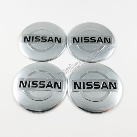 Наклейки для ковпачків на диски Nissan срібло/чорний лого (56мм)