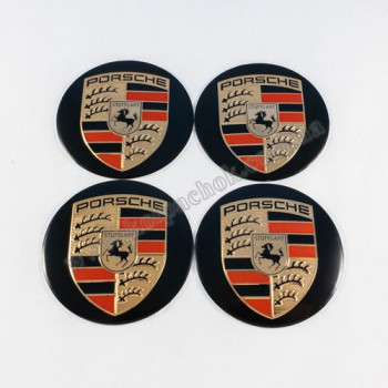 Наклейки для колпачков на диски Porsche черные/цветной лого (60мм)