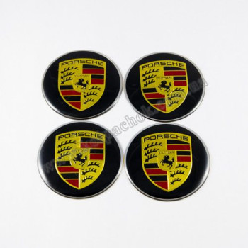 Наклейки для ковпачків на диски Porsche чорні/кольоровий лого (65мм) Наклейки для ковпачків на диски Porsche чорні/кольоровий лого (65мм)