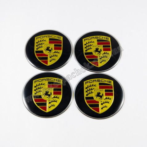 Наклейки для ковпачків на диски Porsche чорні/кольоровий лого (65мм)