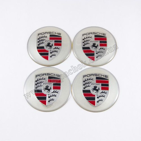 Наклейки для ковпачків на диски Porsche сірі/сріблястий лого (65мм)