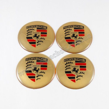 Наклейки для колпачков на диски Porsche золотые/цветной лого (65мм)