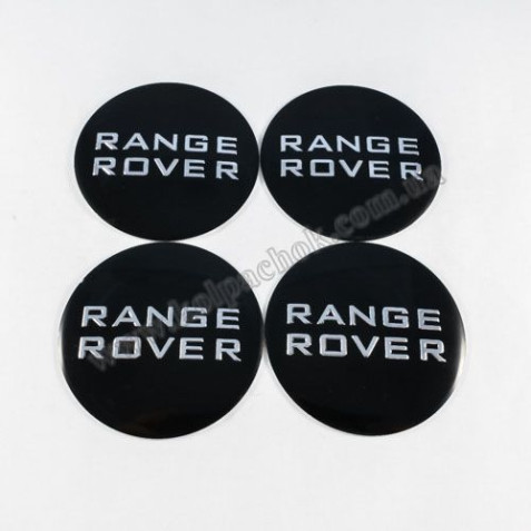 Наклейки для ковпачків на диски Range Rover чорні/хром лого (60мм)