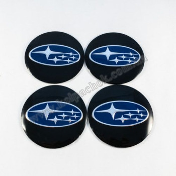 Наклейки для ковпачків на диски Subaru чорний/синій лого (56мм)