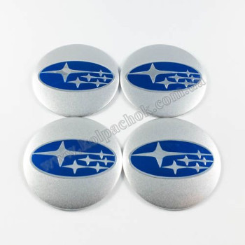Наклейки для ковпачків на диски Subaru срібло/синій лого (56мм)