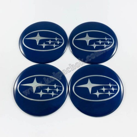 Наклейки для ковпачків на диски Subaru сині/хром лого (65мм)