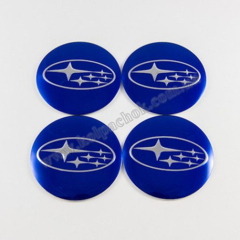 Наклейки для ковпачків на диски Subaru сині/хром лого (56мм)