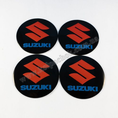 Наклейки для ковпачків на диски Suzuki чорні/червоний лого (60мм)