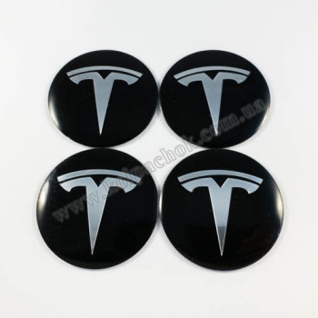 Наклейки для ковпачків на диски Tesla чорні (56мм)