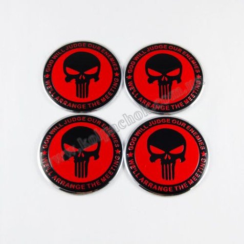 Наклейки для ковпачків на диски The Punisher череп/чорний (56мм)