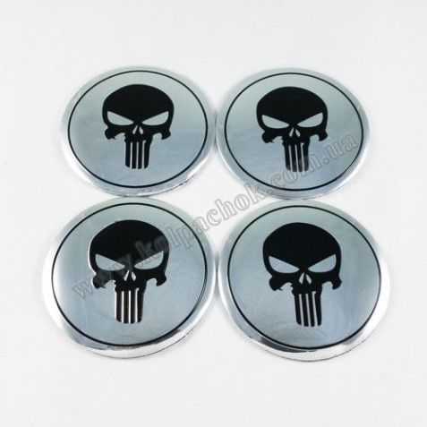 Наклейки для ковпачків на диски The Punisher хром/чорний (56мм)