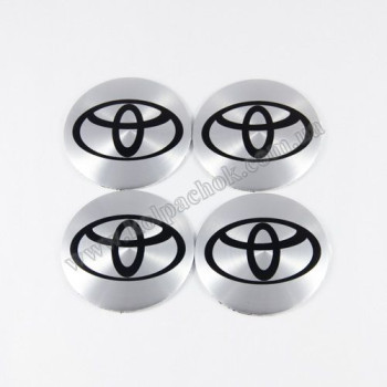 Наклейки для колпачков на диски Toyota серебро/черный лого (56мм)