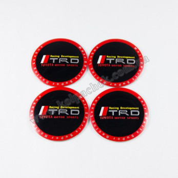 Наклейки для ковпачків на диски Toyota TRD чорні/червоний обід (56мм)