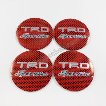 Наклейки для ковпачків на диски Toyota TRD червоний карбон (56мм)