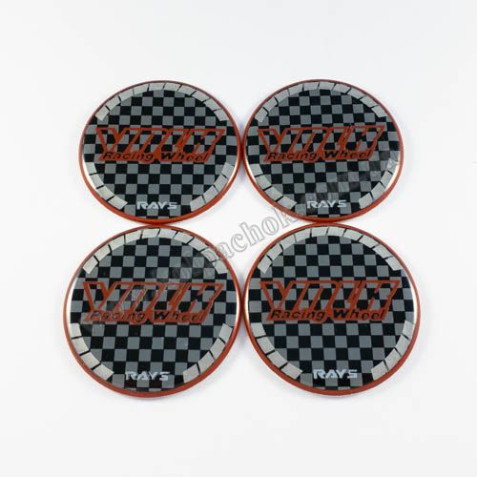 Наклейки для ковпачків на диски Volk Racing карбон/червоний лого (49мм)