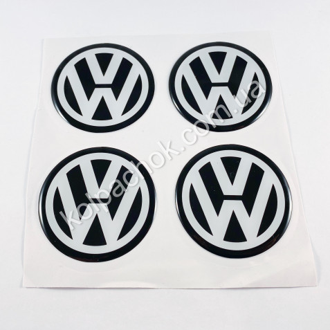 Наклейки для ковпачків на диски VolksWagen білі/чорний лого (50мм)