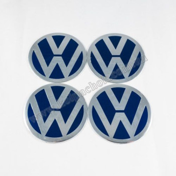 Наклейки для ковпачків на диски VolksWagen сині/хром лого 2 (60мм)