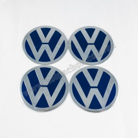 Наклейки для ковпачків на диски VolksWagen сині/хром лого 2 (60мм)