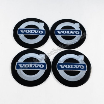 Наклейки для колпачков на диски Volvo черные/синий лого (60мм)