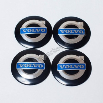 Наклейки для ковпачків на диски Volvo чорні/синій лого (56мм)