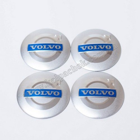 Наклейки для ковпачків на диски Volvo срібло/синій лого (56мм)