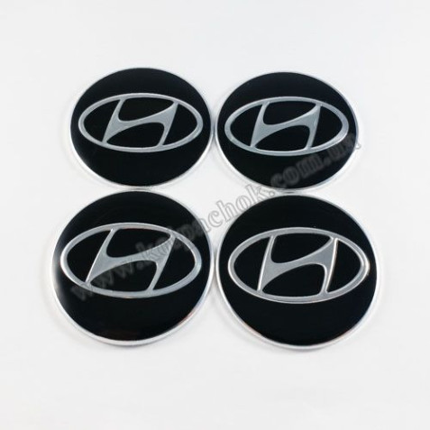 Накладки металеві на ковпачки Hyundai чорні/хром лого (60мм)
